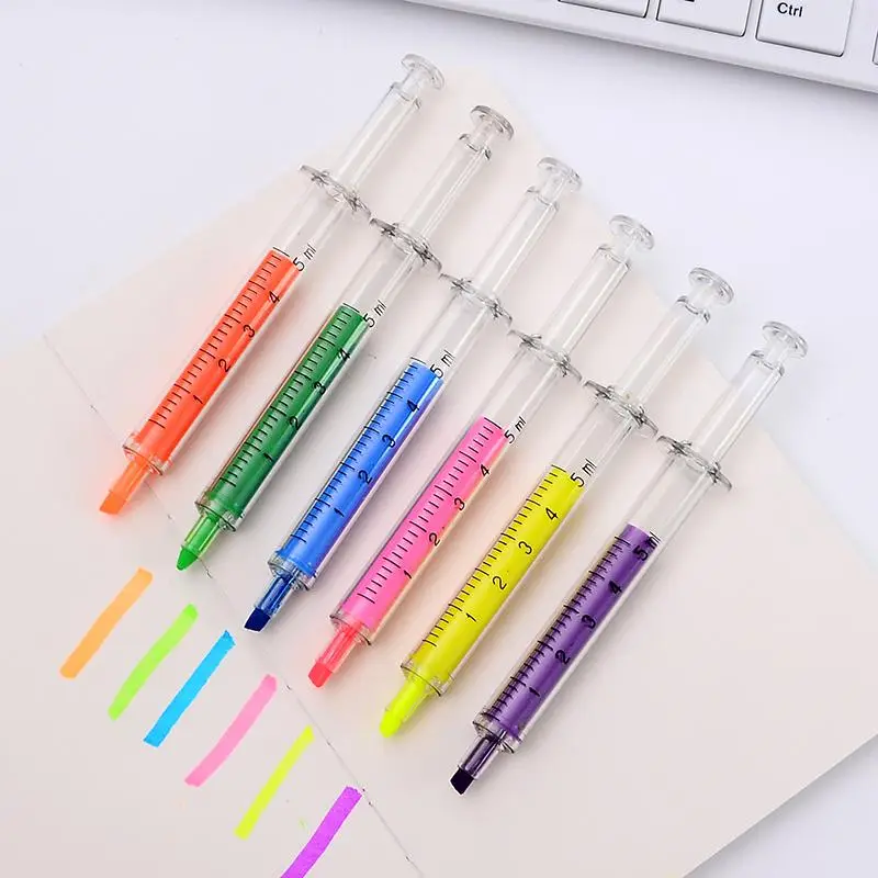 6pcs Syringe Shaped Multicolor Highlighter, Creative Funny Student Multicolor Marker For School, Drawing, Writing, Journaling