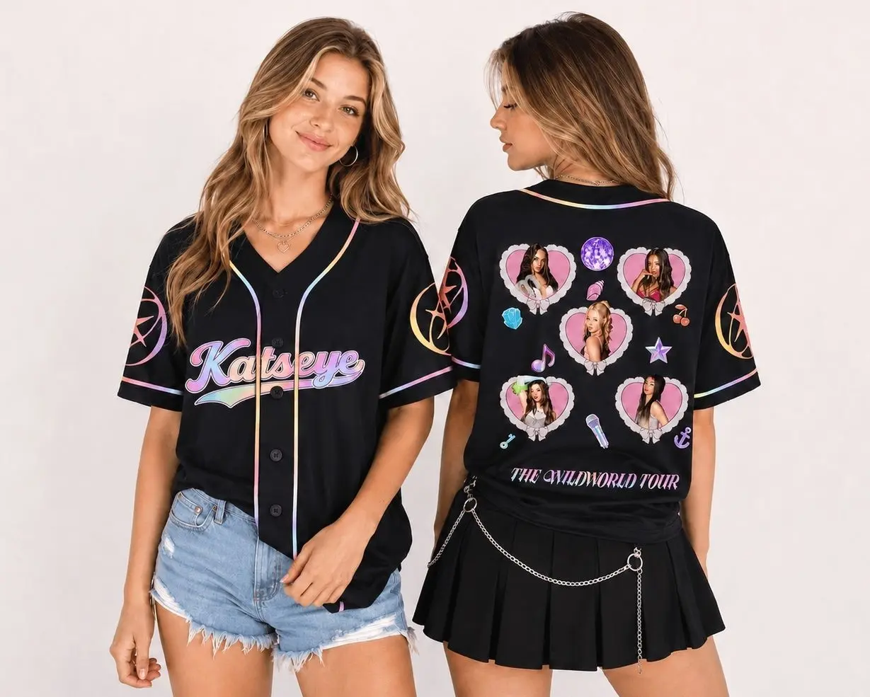 KATSEYE Satin Dream The Wildworld Tour Baseball Jersey KPop Fan Shirt Concert Outfit EYEKONS Fan Apparel Music Lover Gift