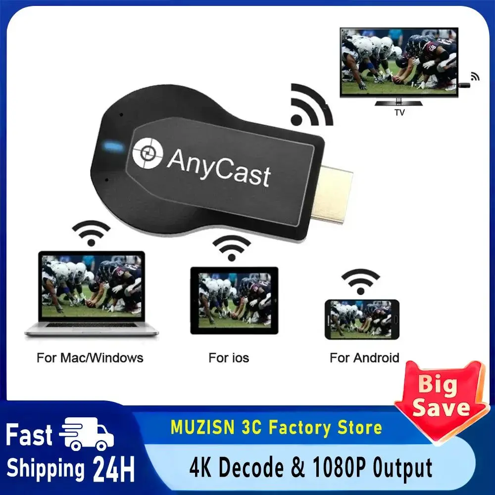 MUZISN 4K 1080P HDMI-compatible TV Stick Wireless WiFi Display TV Dongle Receiver for DLNA Airplay Miracast for AnyCast for IOS