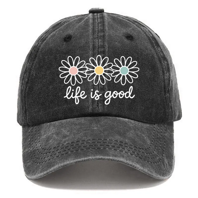 Vintage Washed Denim Baseball Cap with Daisy Embroidery, Adjustable Boho Casual Hat for Women, Breathable for Daily Commute, 21.6 - 23.6"/55 - 60 Cm, Cotton, Everyday, Hats For Women, Embroidered, Unisex, Everyday Fits, Floral, Frayed Vintage Washed Hats