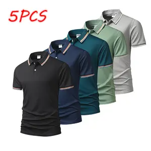 Men's Summer Five-Piece Fashion Polo Set – Trendy Color Blocks & Striped Details for Casual & Everyday Style