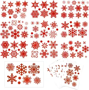 9 Sheets Glitter Red Snowflake Window Clings Decals Christmas Glass Static Stickers for Xmas Holiday Winter Decoration SaktopDeco