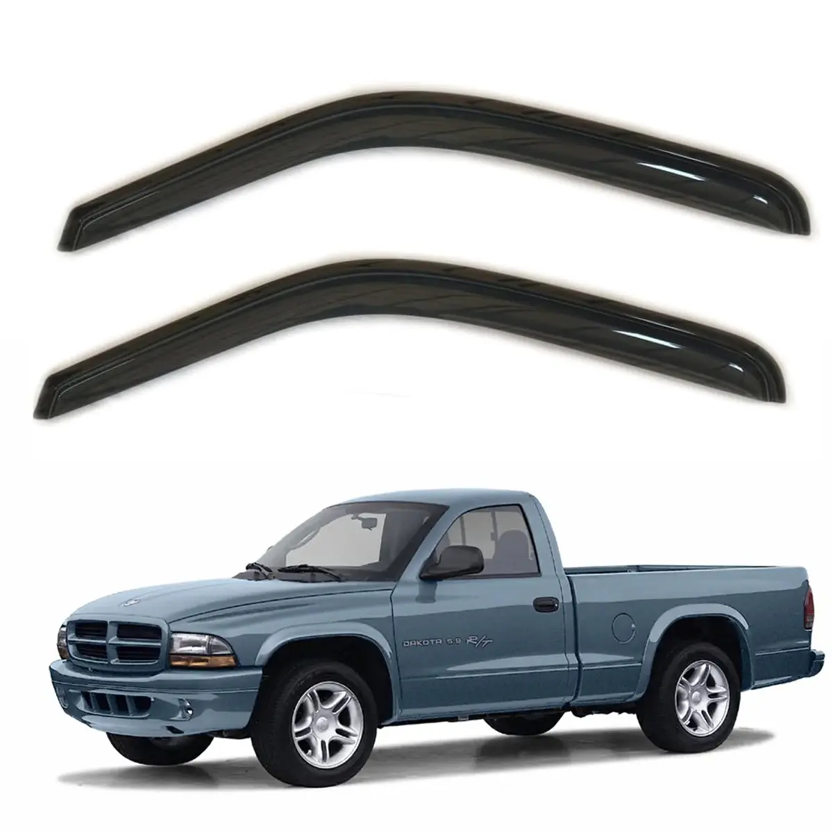 2PCS Window Visors for For 1997 - 2004 Dodge Dakota, STANDARD CAB ONLY Smoke Tinted Acrylic Tape-On Vent Shade Rain Sun & Wind Deflector Black Car Accessories