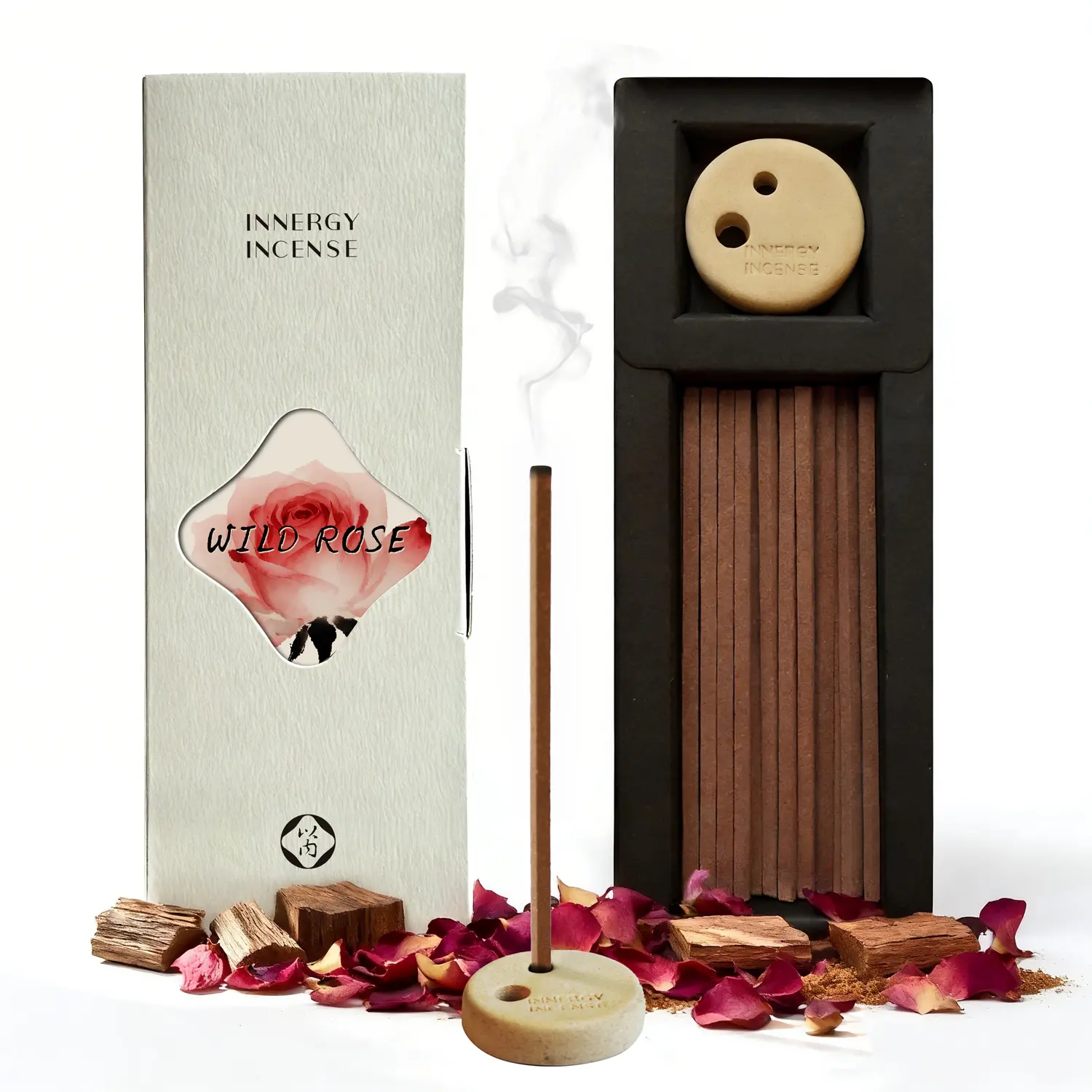 Rose Incense Sticks, Soft Floral-Wood Blend with Sandalwood & Agarwood, All Natural, No Bamboo Core, 50 Count – Innergy