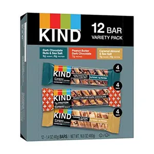 KIND Nut Bars Favorites Variety Pack, Dark Chocolate Nuts and Sea Salt, Peanut Butter Dark Chocolate, Caramel Almond and Sea Salt, Up to 7g Protein, 12 Count