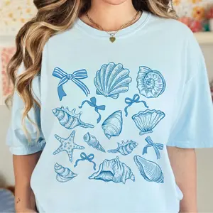 Seashell Coquette  Summer Beach  Comfort colors  Shirt, Summer Shirt, Trendy Seashell  Coquette  shirt, Seashell doodle girly