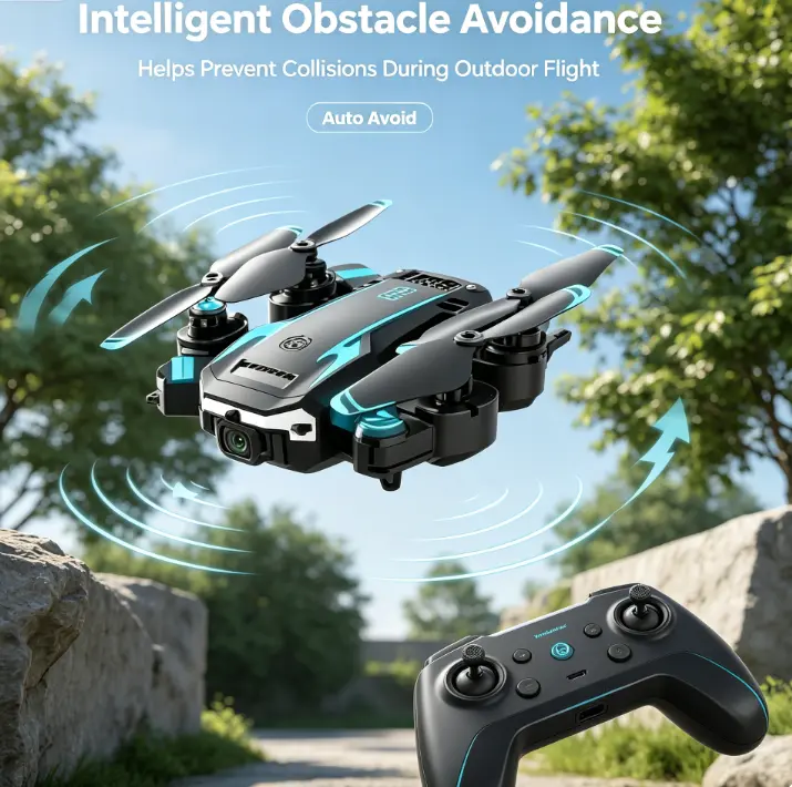 Foldable RC Drone with Intelligent Obstacle Avoidance & Dual HD Cameras, WiFi FPV Real-Time Transmission Quadcopter with Altitude Hold, Portable Travel Aerial Photography Aircraft for Beginners Outdoor Camping Trip Vlog Shooting