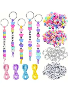 566pcs Bohemian Letter Bucket Beads, Bead Assortment, Love Bead Keychain, Handmade DIY Keychain Making Set, Adjustable Letter Heart-shaped Transparent Bead Keychain Material, Ladies Luggage Pendant, birthday party gifts, DIY Beading Accessories