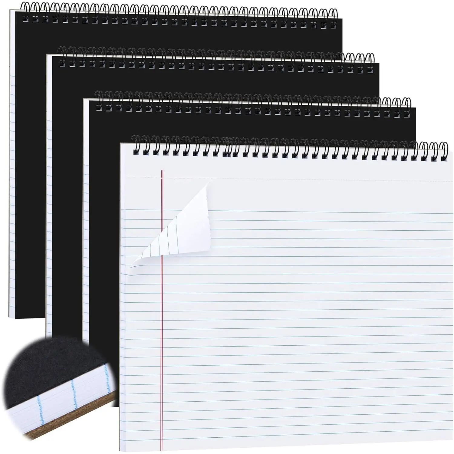 4 count Legal Pads Landscape Notebooks Hole Punched Top Spiral Bound Notebooks 11 x 9.5 Inch College Ruled Drawing Notepad  Line for Removal 50 Sheet Office Steno Book(White)