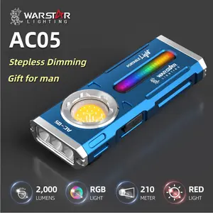 Warstar Rechargeable Magnetic EDC Flashlight, 2000 Lumens LED with RGB Modes, Stepless Dimming, Waterproof, for Outdoor Camping & Car Repair, Father's Day Gift
