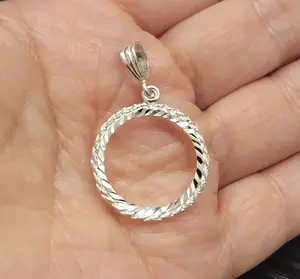 925 Sterling Silver Rope Edge 5 Cent Nickel Coin Bezel 21mm Prong Back