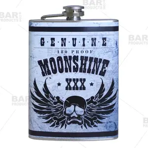 Stainless Steel Hip Flask - Moonshine Design - Several Size Options