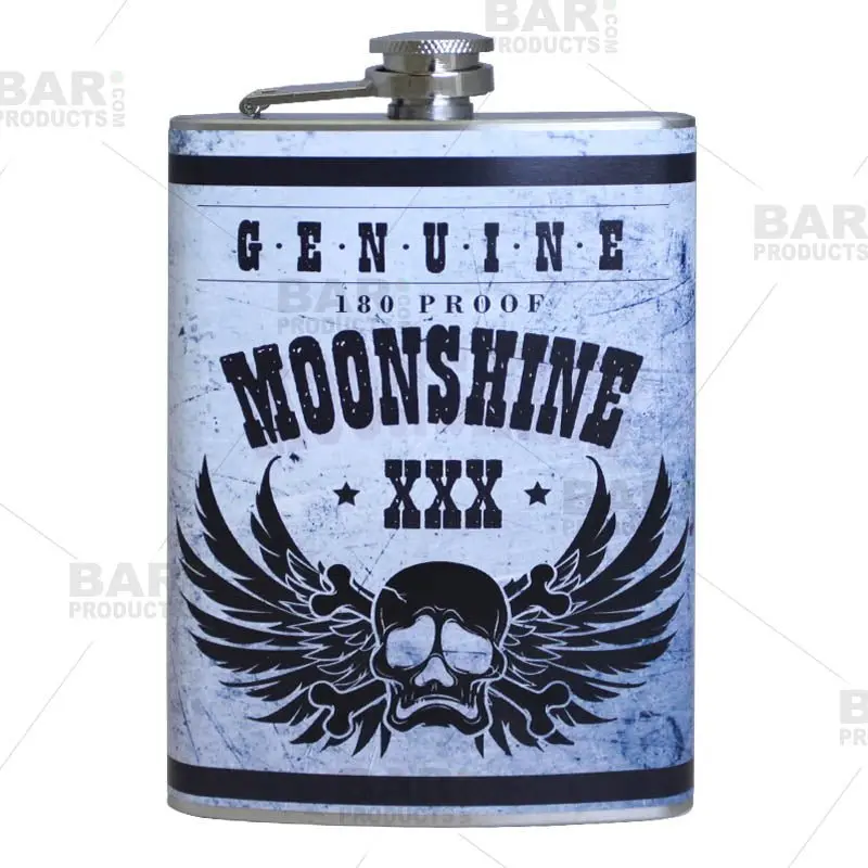 Stainless Steel Hip Flask - Extra Thick Body, Durable, Leakproof Seal, Moonshine Design, Vinyl Wrap, Cocktail Compatible, Multi-Size (6oz, 12oz), 12 Ounce - Moonshine Design