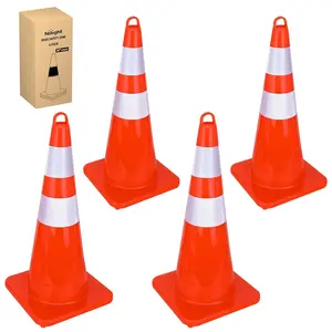 Nilight 28 inch Traffic Safety Cones, 4  Pack Durable PVC Orange Cones with Reflective Collars for Road Safety, Parking, Construction Work, Sports Training