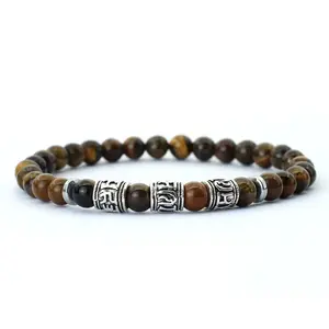 Noter Mantra Bracelet For Men 6mm Howlite Lava Tiger Eyes Beads Braslet Viking Accessories Pulseras Para Hombre Tibet Braclet