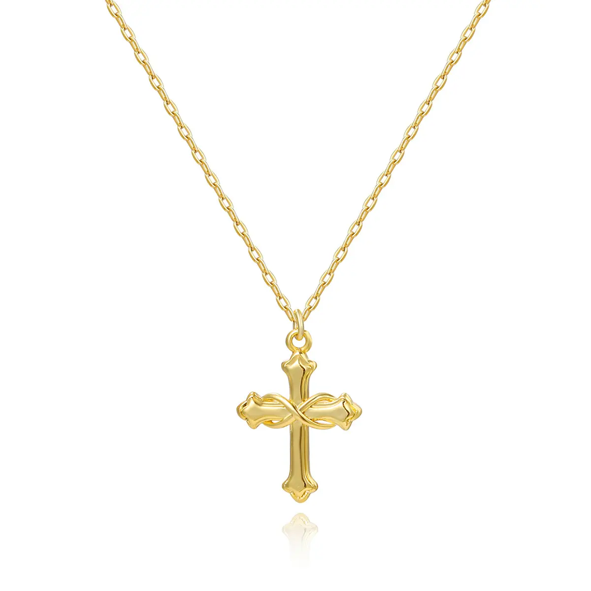 Women's Gold-Plated Copper Cross Necklace, Elegant Christian Zirconia Pendant Jewelry, Exquisitely Crafted Gold Aesthetic Daily Wear Fashion Accessory, A
