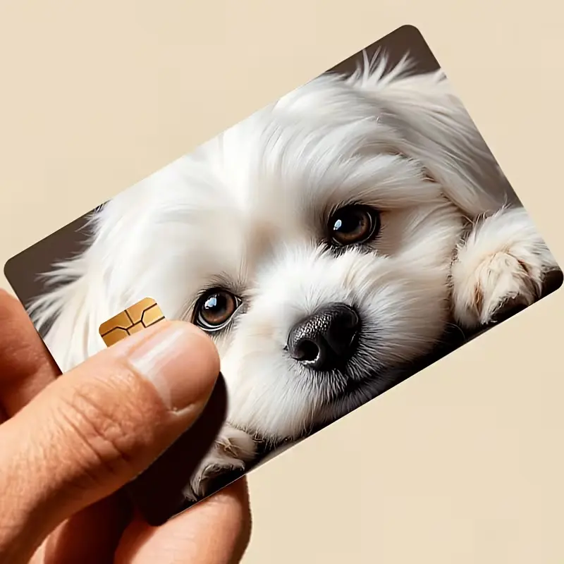 Cute Fluffy White Dog Credit Card Skin | Maltese Puppy Debit Card Sticker Wrap