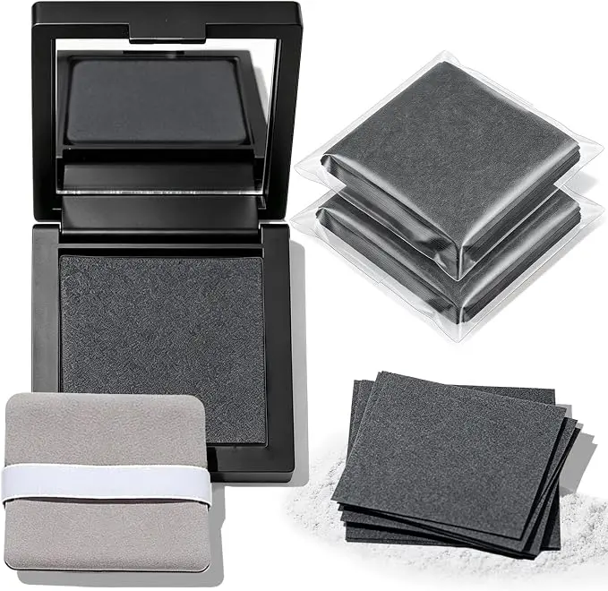 300 Sheets Makeup Oil Blotting Paper with Powder | Blotting Papers for Face with Mirror, Puff & Refills, Absorbs Excess Face Oil, Controls Shine, Gentle for Makeup Use