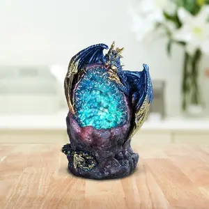 5"H Blue Dragon with LED Blue/Purple Faux Crystal Stone Statue Fantasy Decoration Figurine