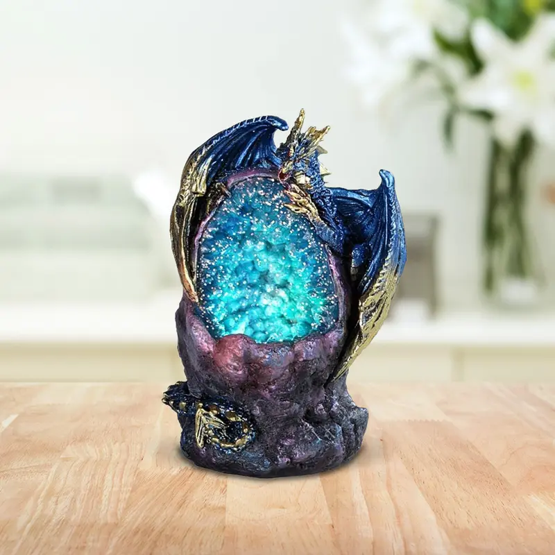 5"H Blue Dragon with LED Blue/Purple Faux Crystal Stone Statue Fantasy Decoration Figurine