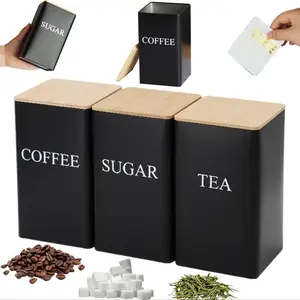 3-Piece Set Of Coffee, Sugar, And Tea Canisters, Creative And Minimalist Style, Good Sealing, Simple And Convenient, Durable, With Waterproof Bamboo Lids, Coffee And Black Tea Storage Boxes, Perfect Gifts For Ramadan, New Year, And Easter