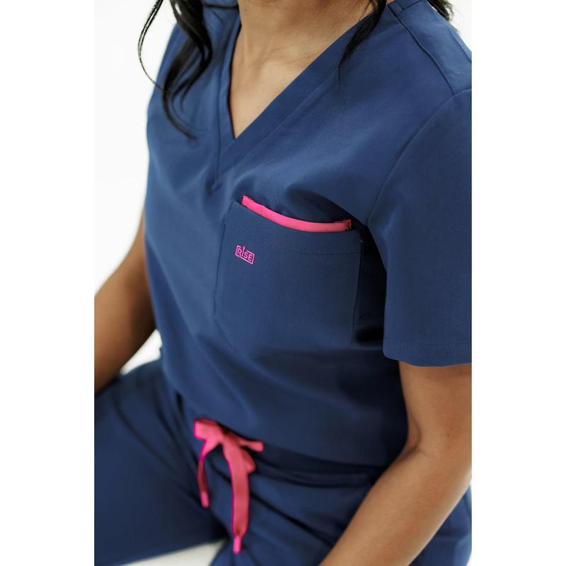 Women V-Neck Scrub Top (Navy)