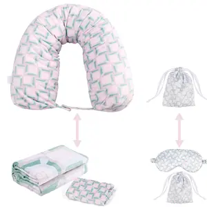 Pink & Green 3-in-1 Neck Pillow Blanket – Hidden Flannel Blanket Inside+ Stretch Satin Eye Mask – Travel Essential for Women soft comfortable   funny throw bedding multiple style home office campinnel Lunch Break Blanket |Ships from USAg  Fashionable Flan