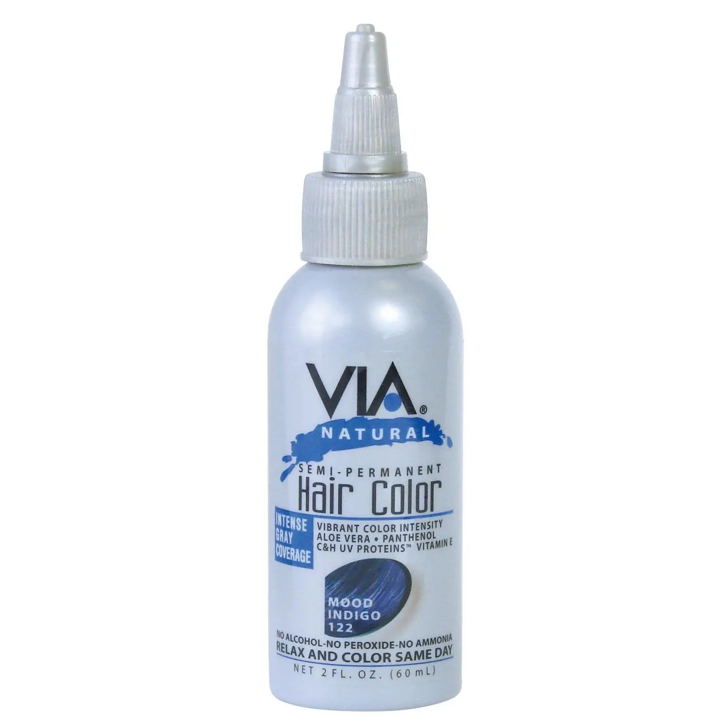 Via Natural 2oz 1PC Non-Bleaching Ready-to-Use Natural Semi-Permanent Hair Color (#122-Mood Indigo), Natural Semi-Permanent Color
