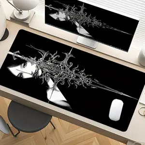Sword-Wielding Girl Pattern Mouse Pad, 1 Count Large Gaming Mouse Pad, Non-Slip Rubber Base Stitched Edge Desk Mat Desktop Accessory for Home Office Game Room