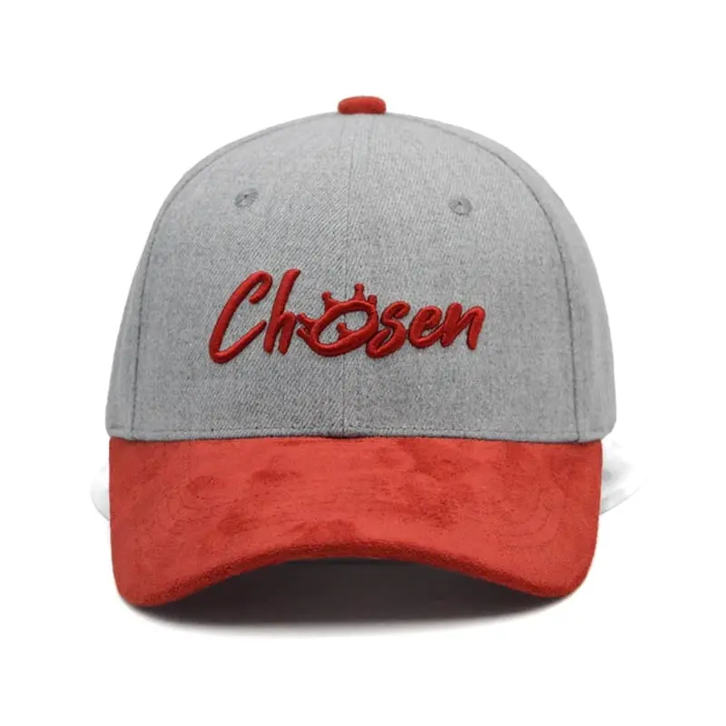 Christian hats-Chosen 3D Embroidered Logo hat in  Red ,Brown and pink Color. 5 Panel Suede & Pure Cotton Cap with  face of Jesus Back Design