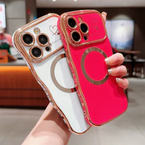 OREKROY MagSafe Magnetic Case for iPhone 18/17/16/15/14/13/12 Pro Max – Cute Curly Wave Frame with Heart Design, Shockproof Soft TPU, Full Camera Lens Protection, Clear Slim Cover