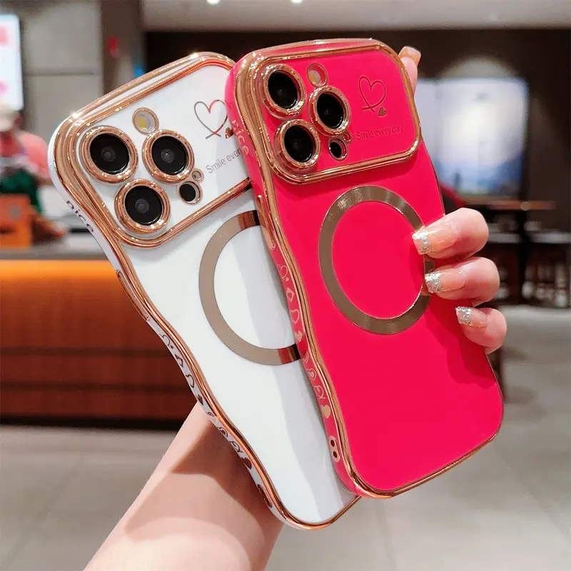 OREKROY MagSafe Magnetic Case for iPhone 18/17/16/15/14/13/12 Pro Max – Cute Curly Wave Frame with Heart Design, Shockproof Soft TPU, Full Camera Lens Protection, Clear Slim Cover