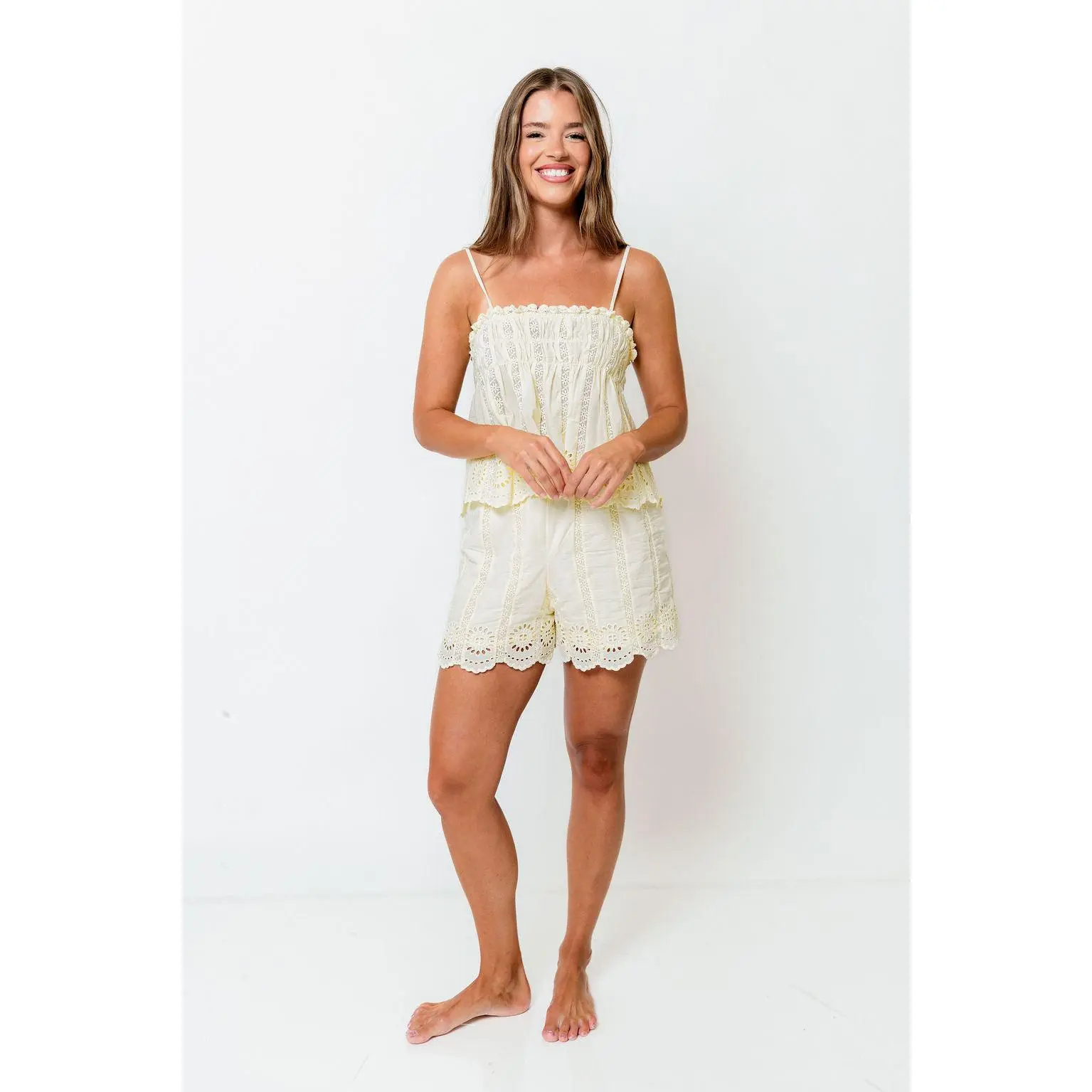 Ansley 100% Cotton Eyelet Set in Pale Yellow