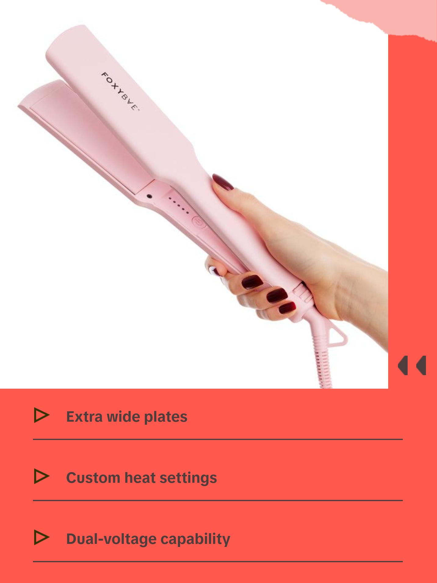 FoxyBae Sleek & Slay 1.75" Wide Plate Ceramic Flat Iron – Professional Hair Straightener – Frizz Control, Fast Heating, Dual Voltage – Blush