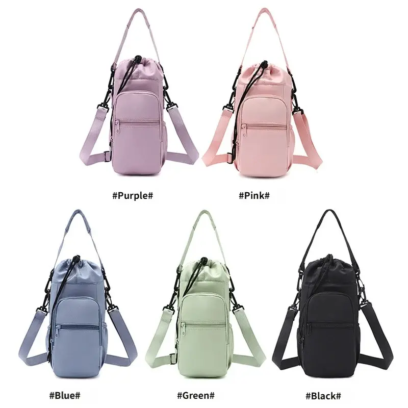 Unisex Compact Well-Made Athletic Crossbody Sling Bag - Lightweight Polyester Clothes Drawstring Pouch, Adjustable Strap, Phone Pocket, Water Bottle Slot for Gym, Outdoor Activities