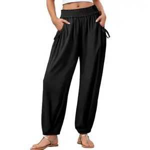 DOKOTOO Women's Casual Loose Harem Pants Elastic Waistband with Pockets Long Trousers