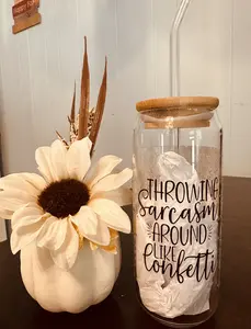 16oz Libby “Throwing Sarcasm” Glass Cup with Glass Straw