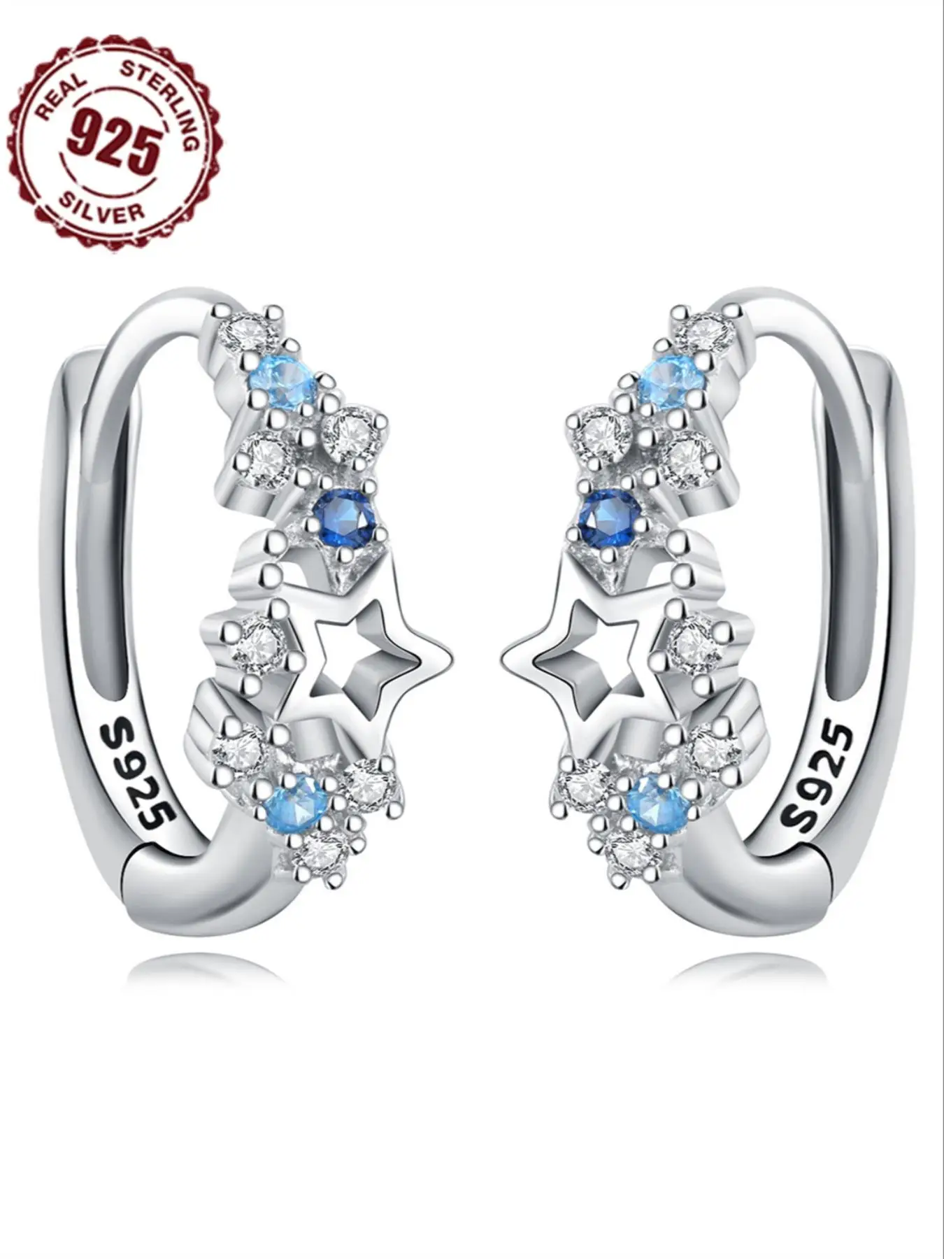 925 Sterling Silver Star Design Earrings, Fashionable Earrings for Women & Girls, Trendy All-match & Exquisite Jewelry for Birthday Gift