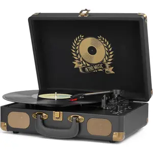 Vintage Belt-Driven Portable Suitcase Vinyl Record Player - 3-Speed Playback, Built-in Stereo Speakers, AUX Input, RCA Line-Out, Headphone Jack, Vinyl-to-MP3 Recording Function