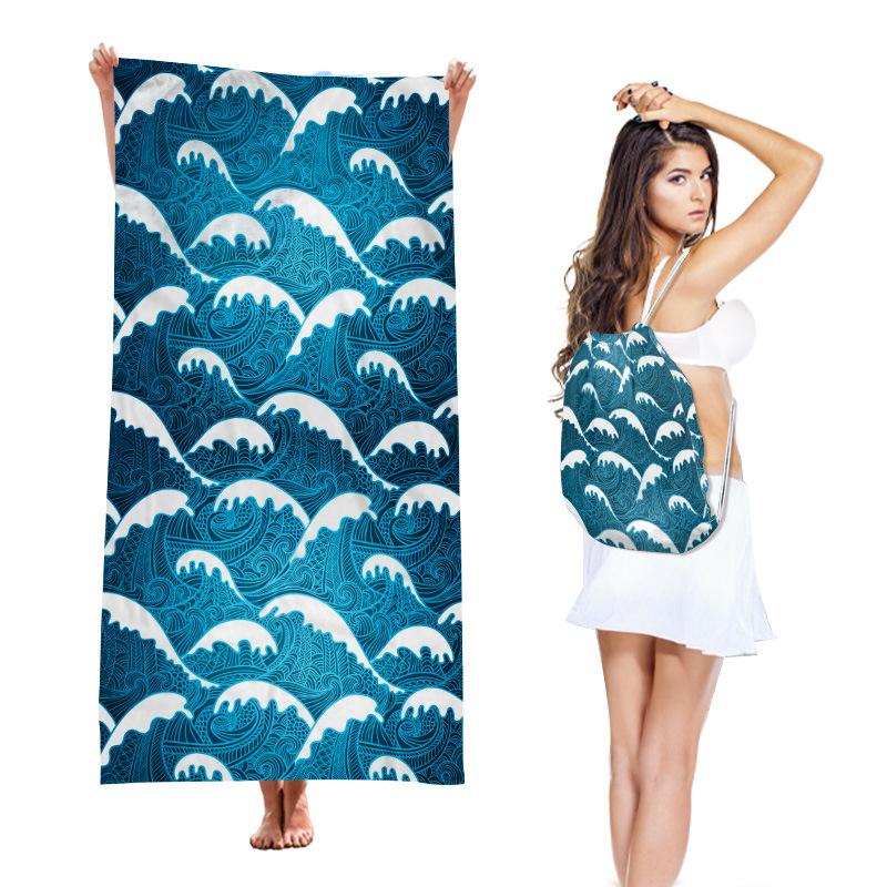 Two-in-One Beach Towel Backpack, Foldable Beach Towel Storage Bag, Microfiber Printed Beach Towel Yarn