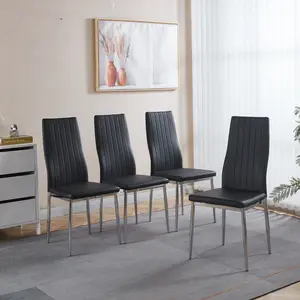 Set of 4 Modern Chrome Dining Chairs - Luxury Aesthetic Indoor Seating with High-Shine Metallic Finish