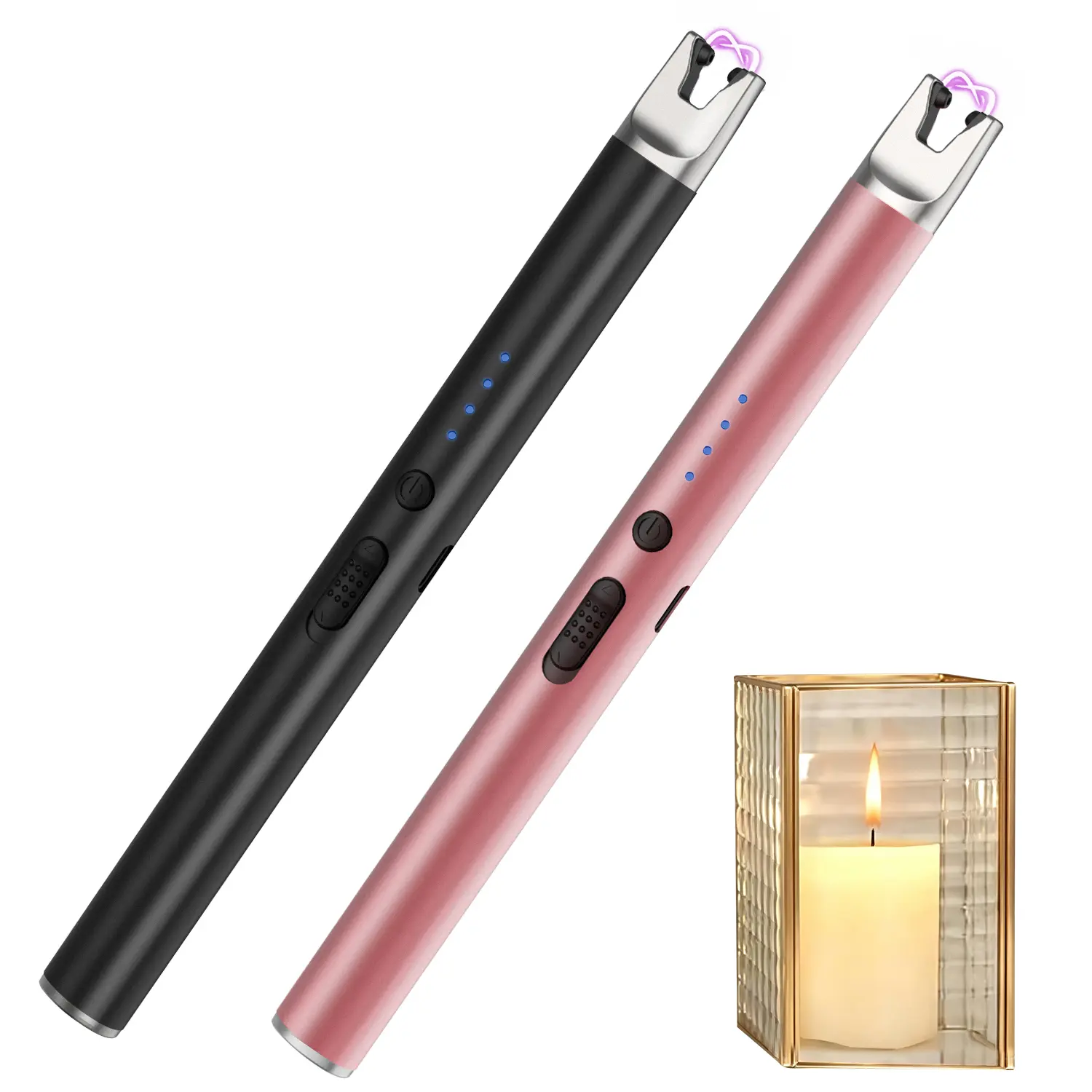 2-Pack Electric Candle Lighters USB Rechargeable Plasma Arc Lighters Windproof with Safety Lock Portable Lighters  Black  Rose Gold Gifts for Family Friends