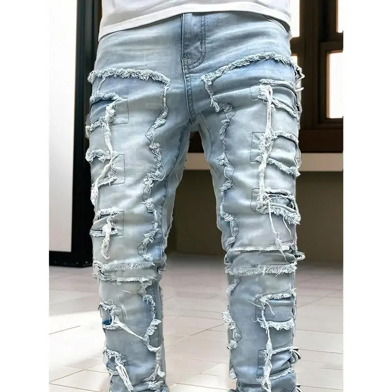 Men's Plus Size Solid Black Creative Tassel Denim Pants Jean Streetwear Menswear Print Men's Plus Size Solid Black Creative Tassel Denim Pants Jean Streetwear Menswear Print