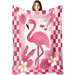 SLEEPWISH Pink Flamingo Visual Quilted Print Flannel Blanket | 3D Effect, Not Real Stitched Quilt