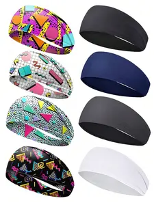 Retro Vintage Headbands Hair Bands Memphis Fashion Sweatbands Headbands for Men Women 80s Neon Soft Athletic Sweatband Headbands Wicking Elastic Hairband for Travel Party Hiking Cycling Running Hair Accessories, Solid Color