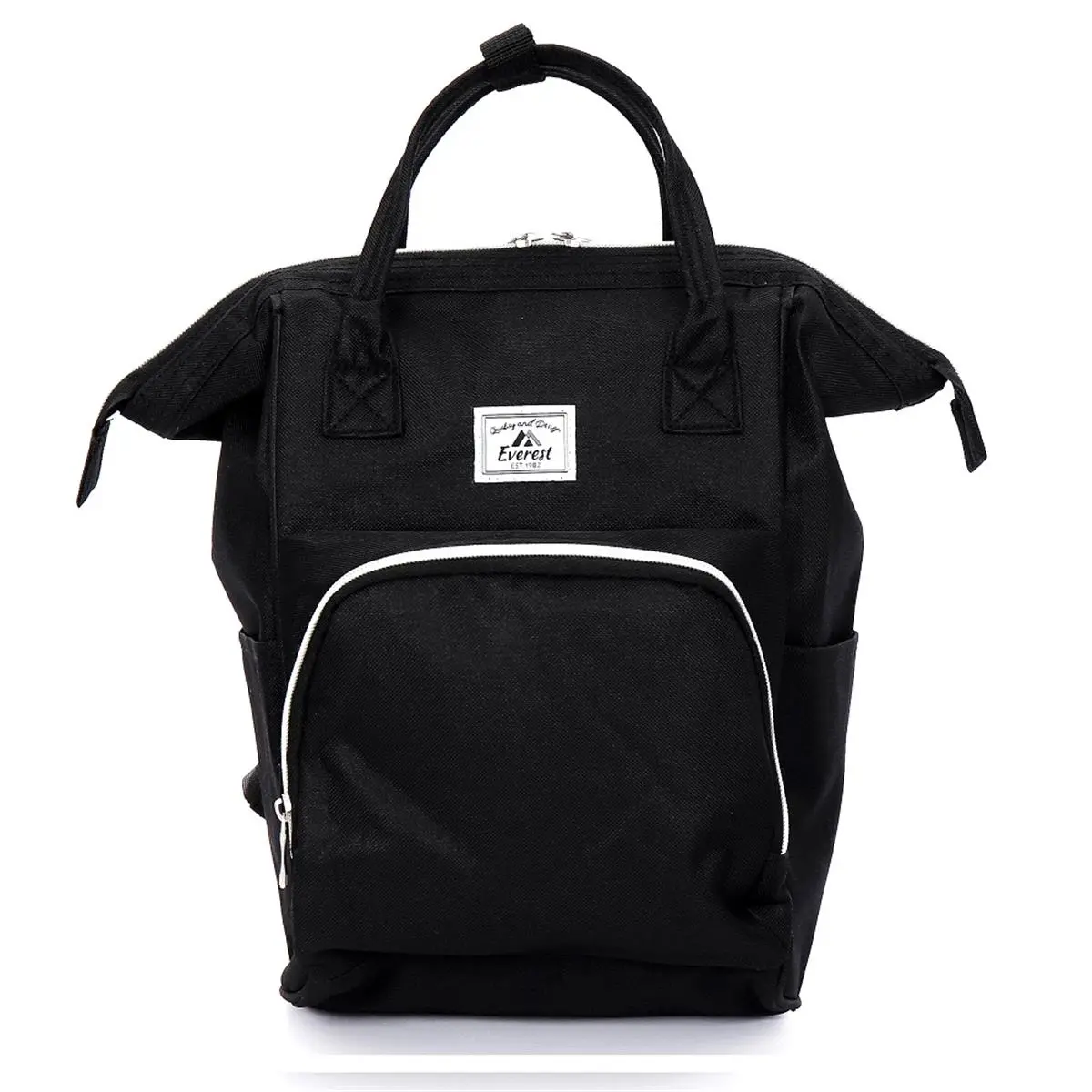 212 MAIN Unisex PVC Fabric Mini Backpack - Flexible Use as Handbag or Backpack, 8.5"x6"x13" 663 cu.in. Multi-Compartment Everyday Carry Bag with Wide Mouth, Quick Access, Zipper Closure, Double Handle & Adjustable Shoulder Strap, Black