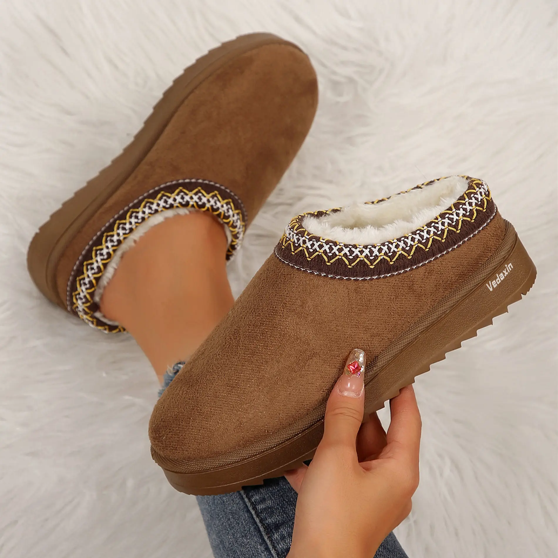 Women's Platform Mini Boots Slippers For Women Suede Short Ankle Non-Slip Boots Slip On House Fuzzy Slippers For Indoor And Outdoor Springfresh