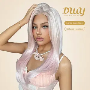 Amaris C-New! DWY 13×4 Lace Front Free Part Long-Length Straight Brown with Blonde Highlights Beautiful Layer Glueless Synthetic Wig for Women 24 Inches