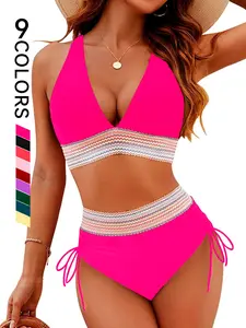 Two-piece Women's Patchwork Bikini Set, Casual Fashion Chic Swimsuit Set for Beach Vacation, Ladies Swimwear for All Seasons, Swimsuit Style Bikini, String Swimsuits