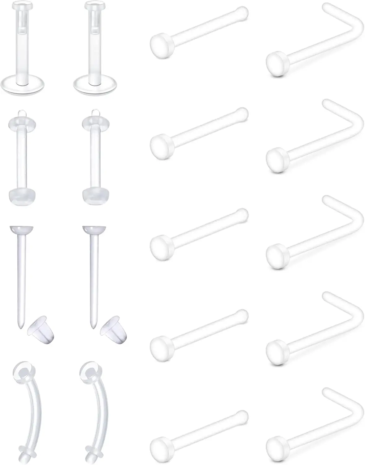 Clear Nose Studs Clear Nose Rings for Work Clear Nose  Plastics Nose Retainer for  Nose Ring Spacers Nose Rings Retainer Septum Retainer Clear Lip Rings Plastic Earrings Studs